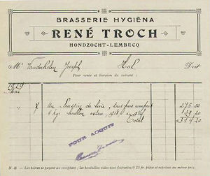 1919 Brasserie Hygiëna invoice. (Source: Coifparfum, delcampe.net)